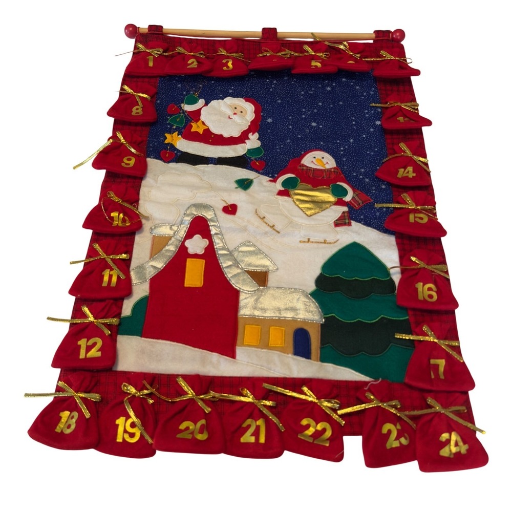 Christmas‎ Advent Calendar Felt Wall Hanging Santa Snowman 24 Drawstring Pockets